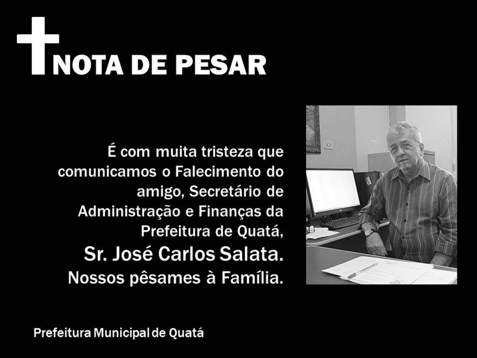 Nas redes sociais, Prefeitura de Quatá fez uma homenagem ao secretário — Foto: Divulgação/Prefeitura de Quatá