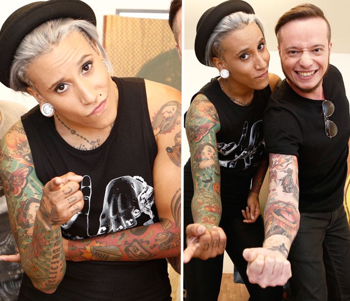 Luana Camarah e Luiz Cunha, da Turne, mostram os braços tatuados (Foto: Inácio Moraes/Gshow)