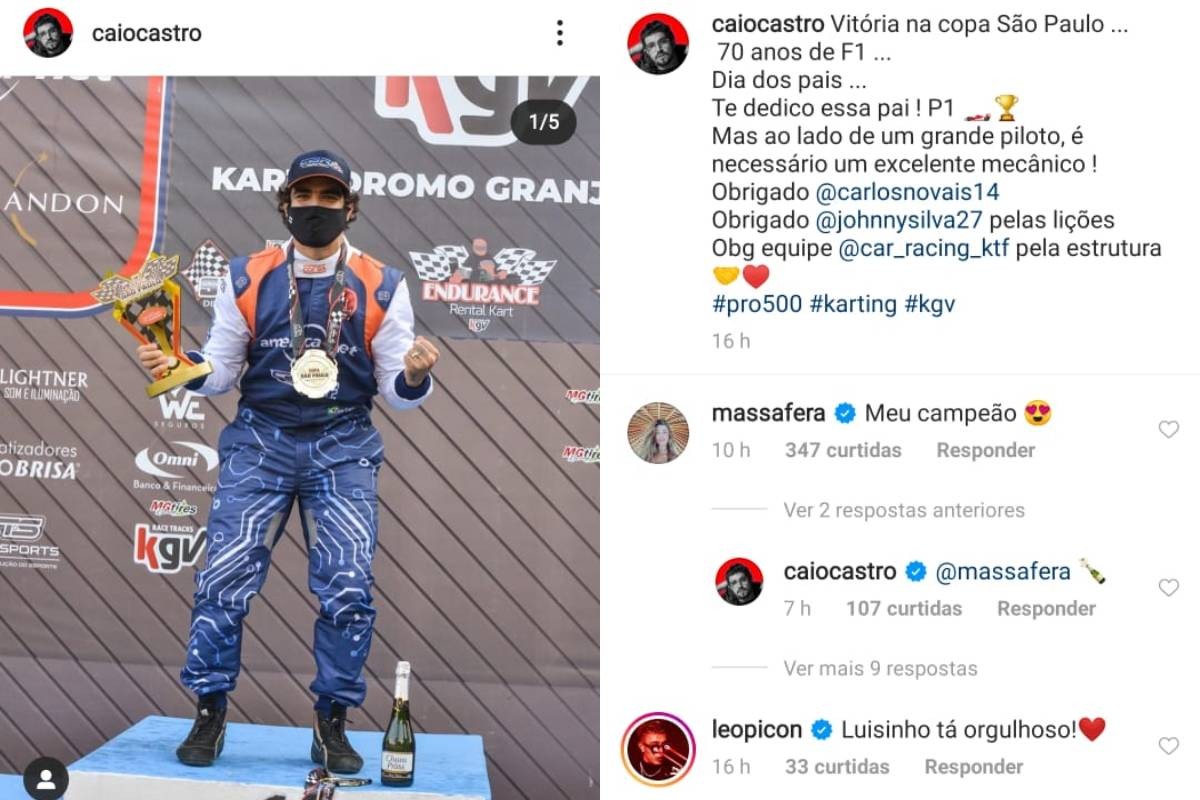 Caio Castro posta foto no pódio e Grazi Massafera comenta (Foto: Reprodução/Instagram)