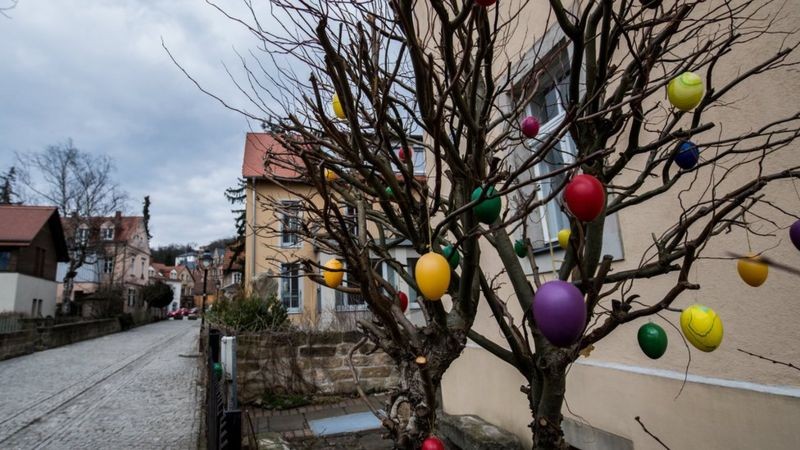 BBC Na Alemanha, os ovos são pendurados nos galhos das árvores, como se fossem bolas de Natal (Foto: EPA via BBC)