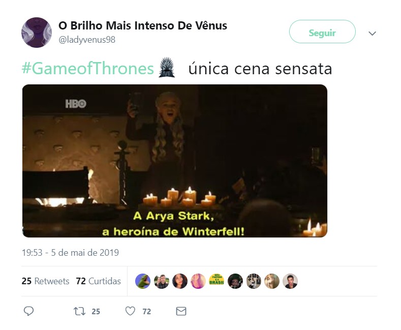 Arya é celebrada como heroína após Batalha de Winterfell (Foto: Reprodução/Twitter)