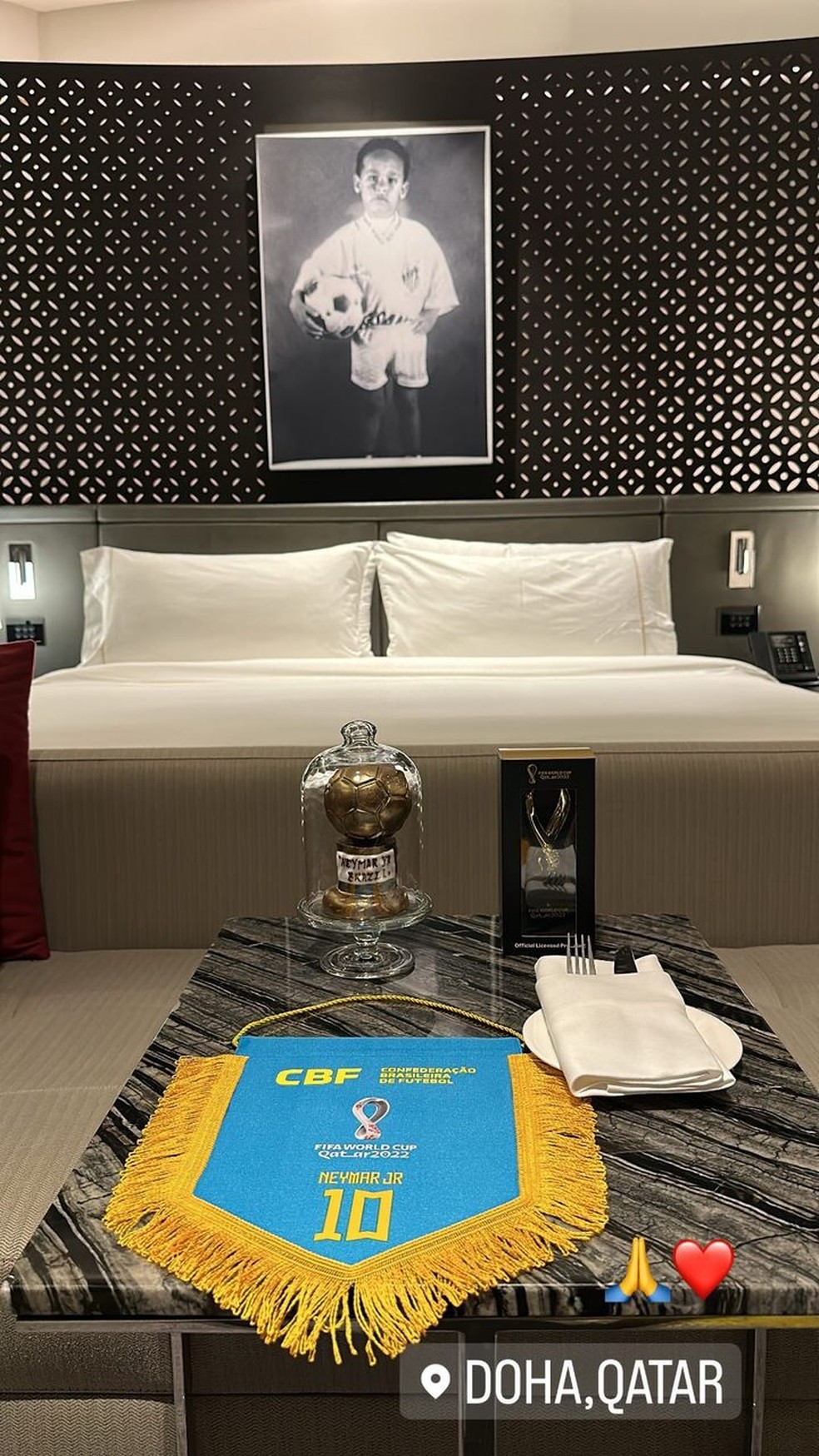 Quarto de Neymar no hotel da Seleção Brasileira na Copa do Mundo no Catar — Foto: Reprodução / Instagram