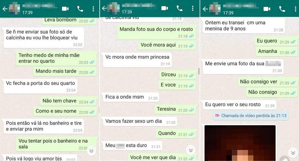 Homem chegou a dizer que "transou" com uma menina de 9 anos, nas mensagens. — Foto: Divulgação/Polícia Civil