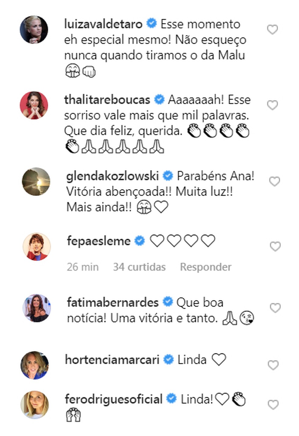 Amigos vibram com a notícia de Ana Furtado — Foto: Reprodução / Instagram