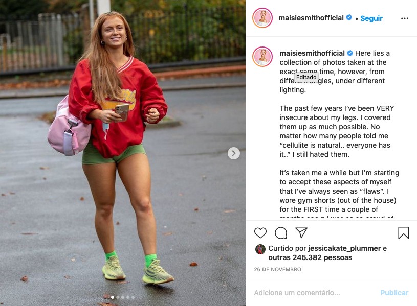 O post da atriz inglesa Maisie Louise Collender Smith que recebeu o comentário da socialite Khloé Kardashian (Foto: Instagram)