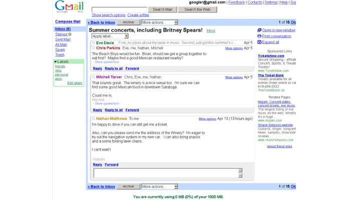 Em 2005, Gmail tinha interface mais simples e bem similar aos concorrentes (Foto: Divulgação/Google)