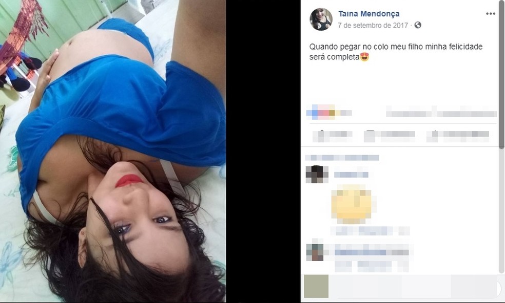 Tainá Carina estava no oitavo mês de gestação do segundo filho, quando desapareceu  — Foto: Facebook/Reprodução