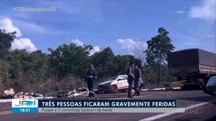 Três pessoas ficam gravemente feriadas após acidente envolvendo carretas na BR-226