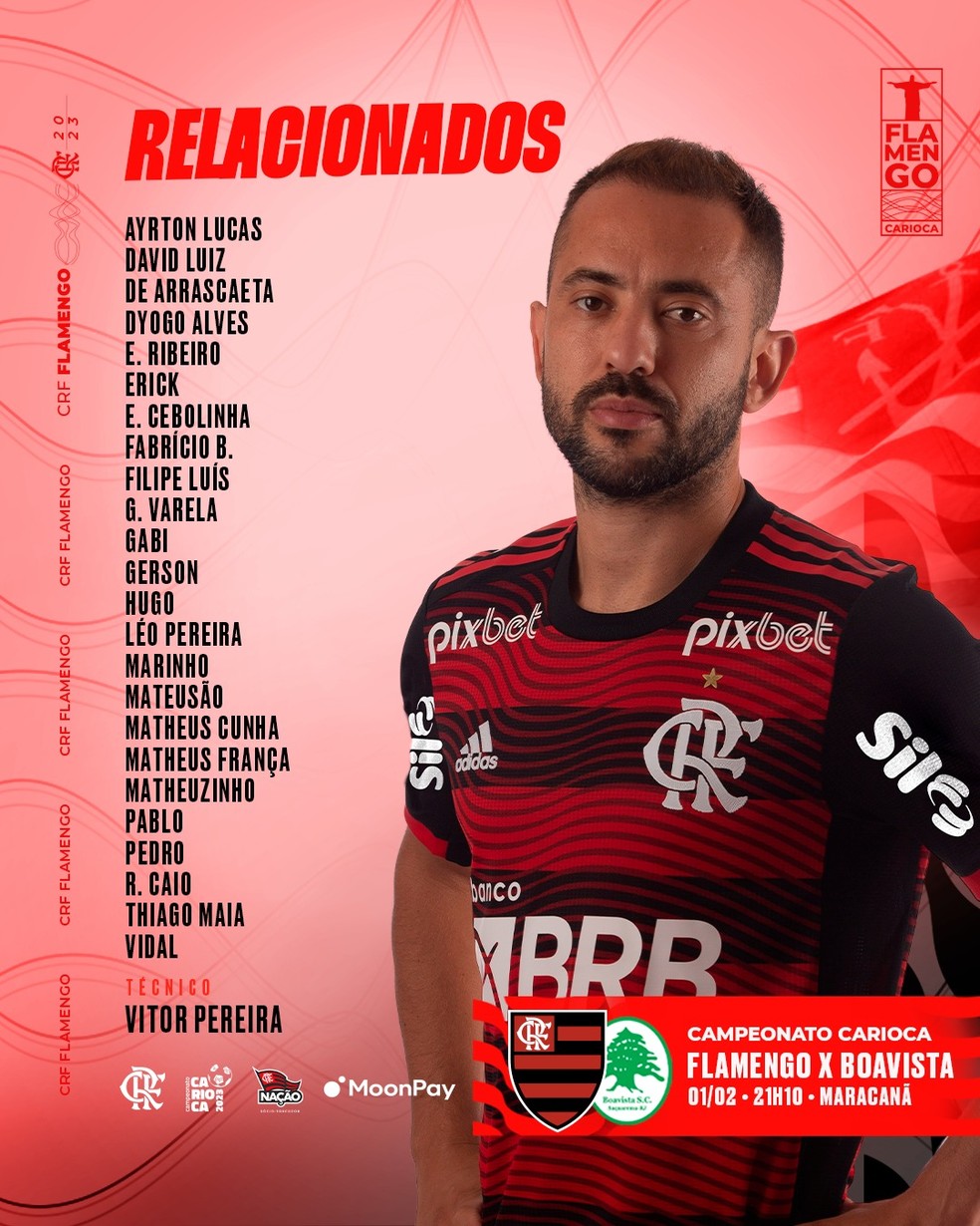 Relacionados do Flamengo para jogo contra o Boavista &mdash; Foto: Reprodu&ccedil;&atilde;o