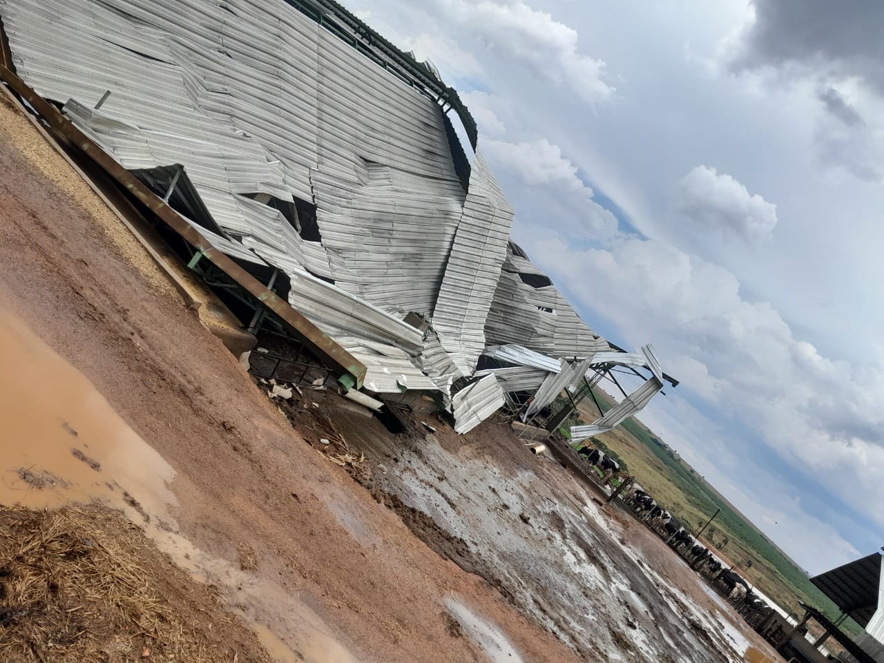 VÍDEO: Temporal derruba estrutura metálica de fazenda em Patos de Minas