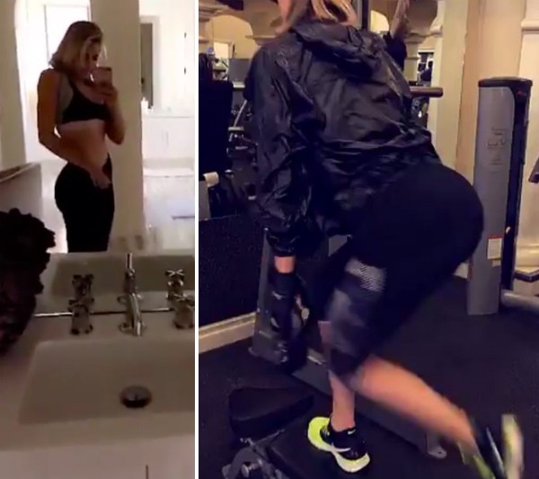 A celebridade Khloé Kardashian durante suas atividades físicas (Foto: Snapchat)