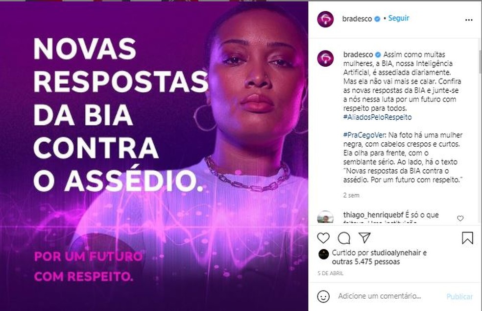 Post da campanha contra assédio do Bradesco no Instagram — Foto: Instagram Bradesco