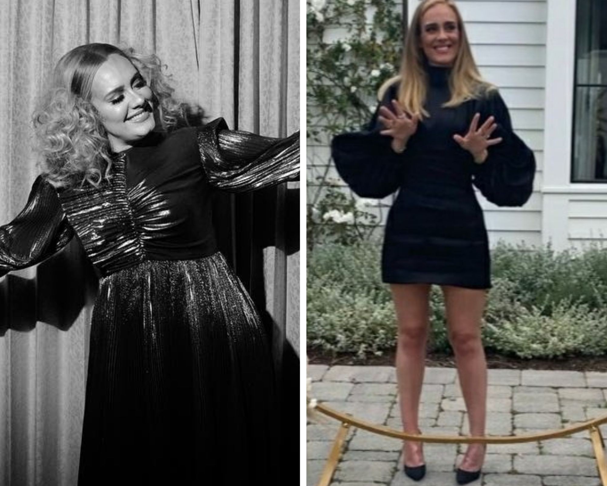 Adele em foto tirada no aniversário de 31 anos, e agora, com 32 anos (Foto: Reprodução)