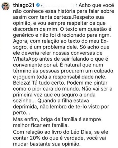 Thiago Magalhães responde a comentário sobre Anitta (Foto: Reprodução/Instagram)