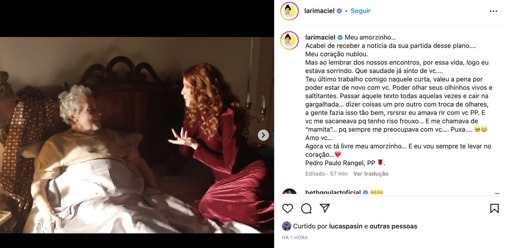 Larissa Maciel fala sobre Pedro Paulo Rangel — Foto: Reprodução / Instagram