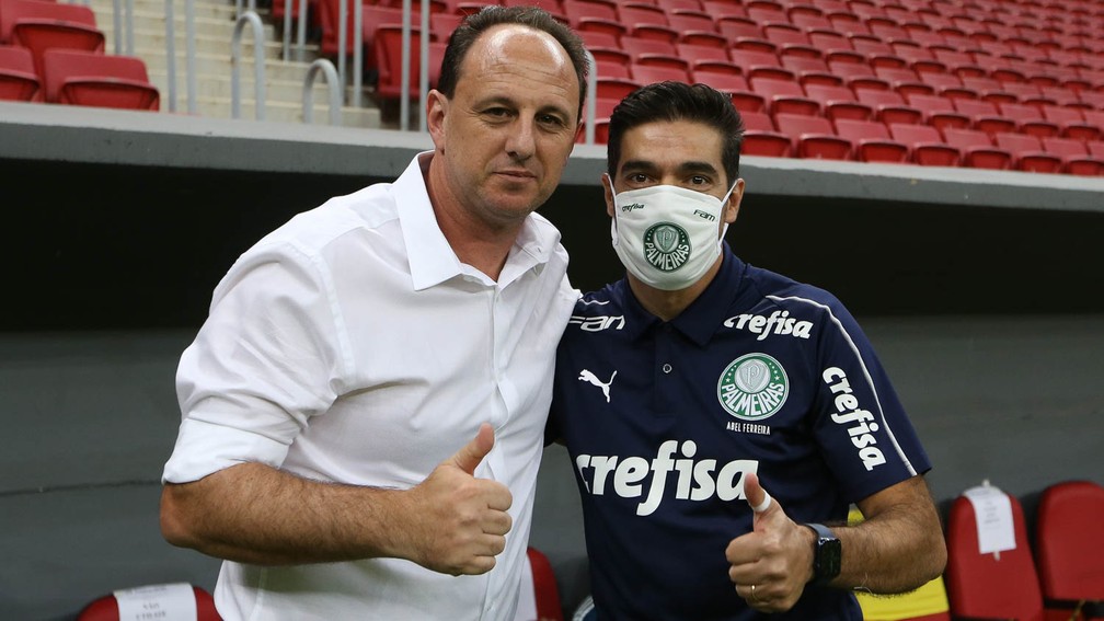 O primeiro jogo entre times de Rogério Ceni e Abel Ferreira foi em 2021 — Foto: Cesar Greco / Ag. Palmeiras
