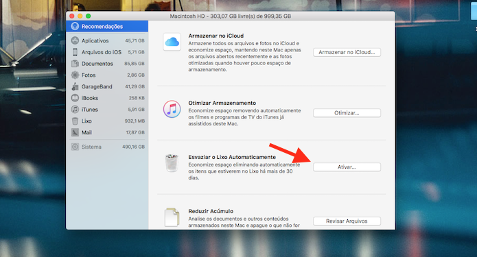 Opção para ativar a exclusão automática de arquivos na lixeira do Mac (Foto: Reprodução/Marvin Costa)