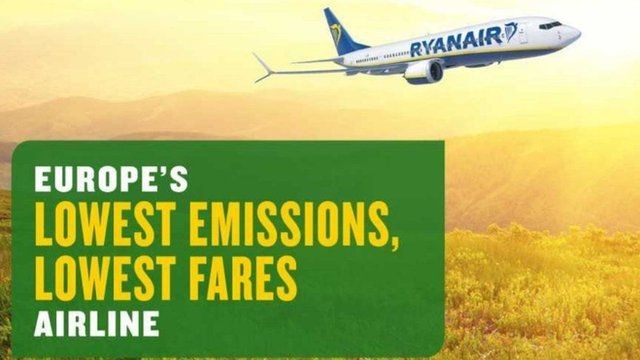 Este anúncio da Ryanair foi considerado enganoso por fazer alegação positiva sem provas (Foto: RYANAIR via BBC NEWS)