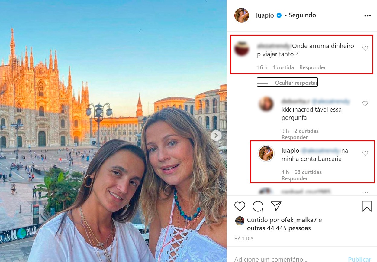 Luana Piovani responde seguidora que queria saber de onde vem seu dinheiro para viajar (Foto: Reprodução/Instagram)