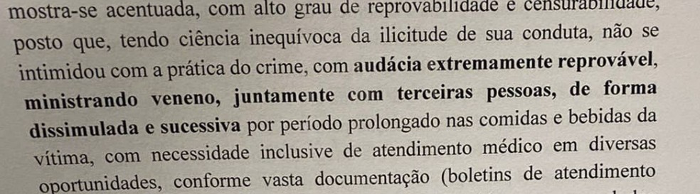 A magistrada descreve as sucessivas tentativas de envenenamento contra o pastor Anderson. — Foto: Reprodução