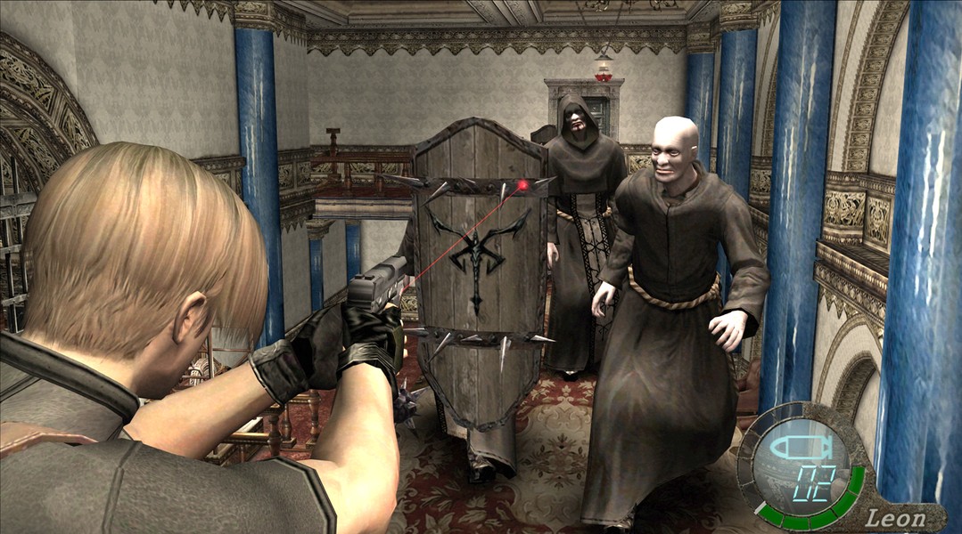 Leon enfrentando inimigos em Resident Evil 4: Ultimate HD Edition