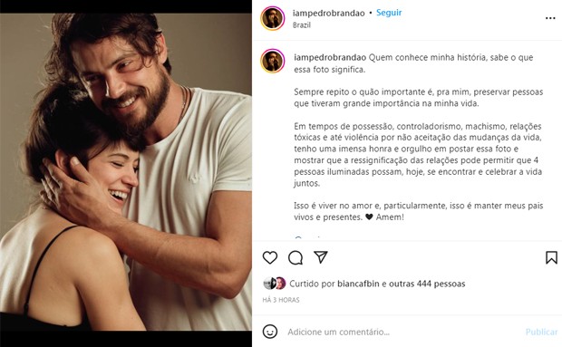 Pedro Brandão, ex-marido de Bianca Bin, clica atriz com o atual marido, Sérgio Guizé, e se declara (Foto: Reprodução/Instagram)