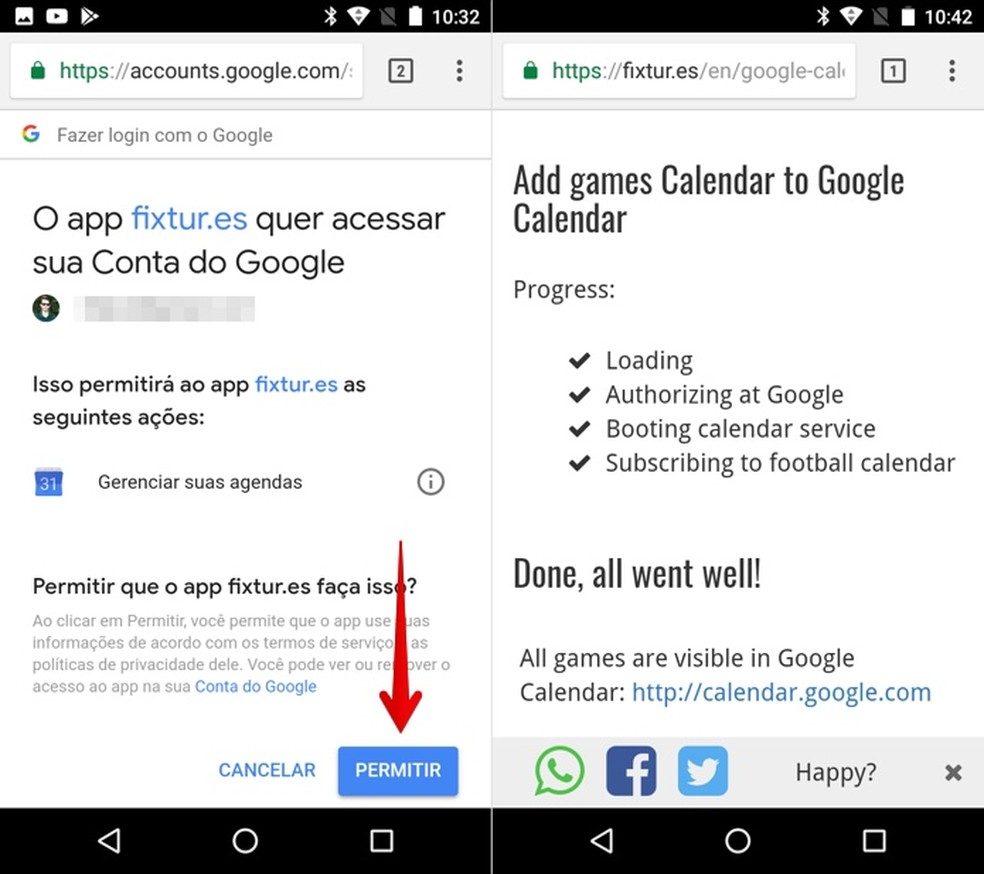 Permita que o site acesse sua conta Google (Foto: Reprodução/Helito Bijora)