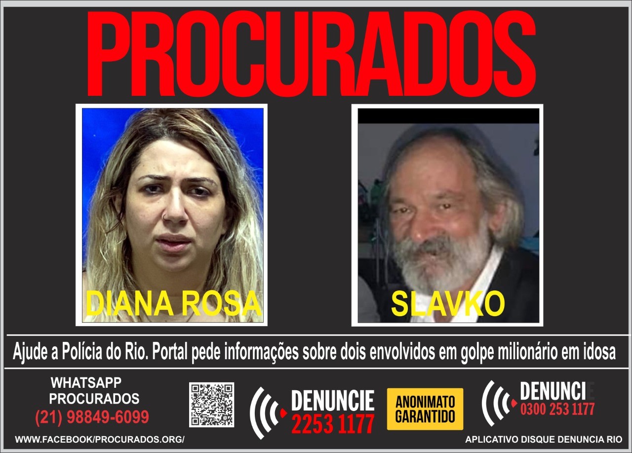 Disque Denúncia divulga cartaz pedindo informações sobre pai e filha foragidos por golpe milionário