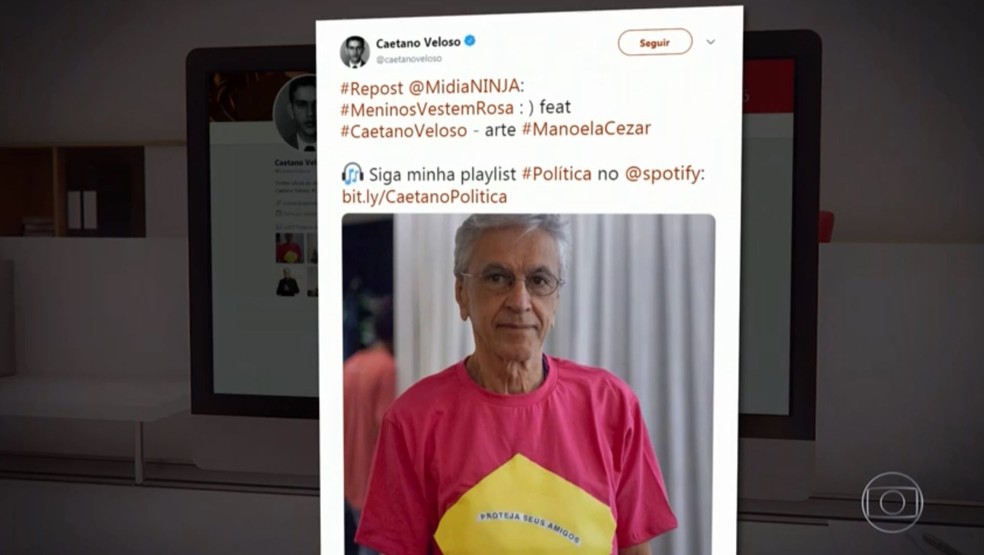 Caetano Veloso, em sua conta no Instagram — Foto: Reprodução/TV Globo