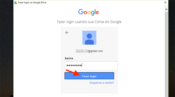 Finalizando o login de acesso ao Google Drive no computador (Foto: Reprodução/Marvin Costa)