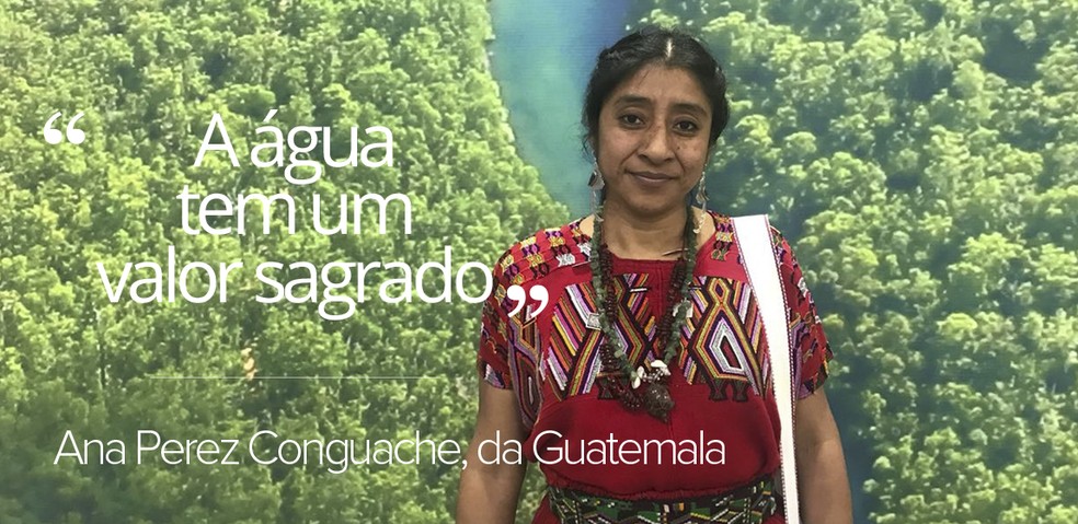 A representante da etnia Pocoman Ana Perez Conguache veio da Guatemala para participar das discussÃµes do do 8Âº FÃ³rum Mundial da Ãgua, em BrasÃ­lia (Foto: LetÃ­cia Carvalho/G1)