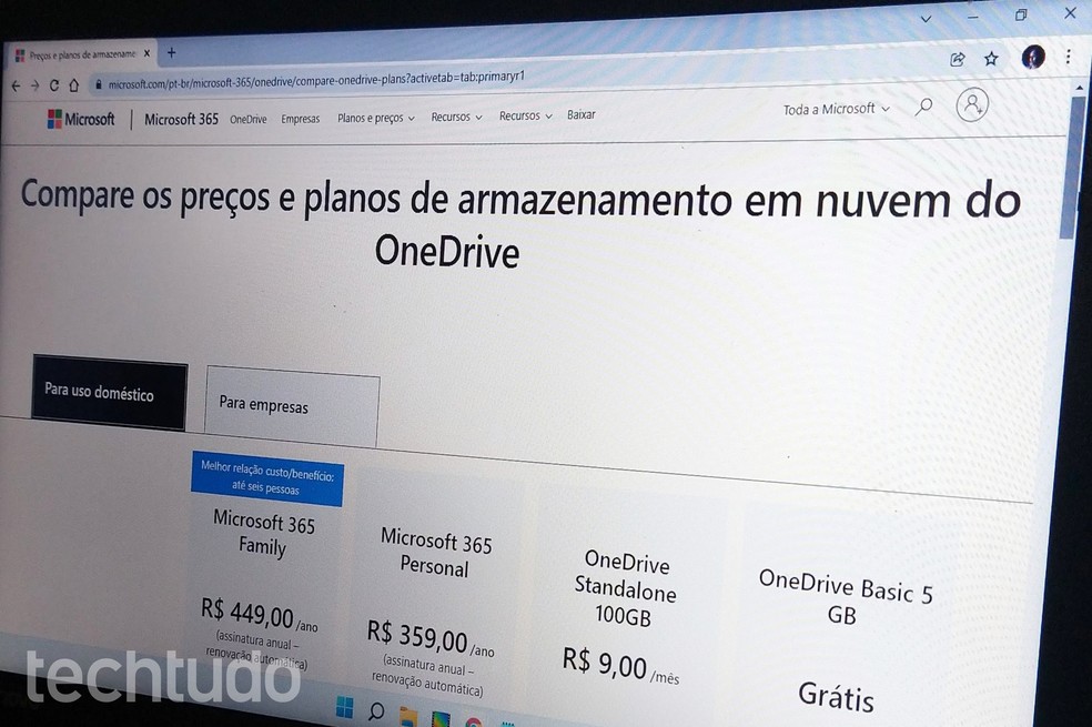 One Drive oferece diferentes pacotes aos usuários do serviço — Foto: Raquel Freire/TechTudo