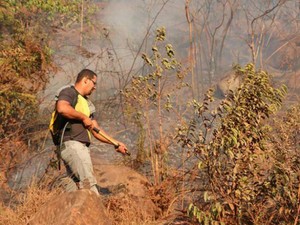 Brigadista combate fogo em Ibicoara (Foto: Tayne Luz Casca/Jornal da Chapada)