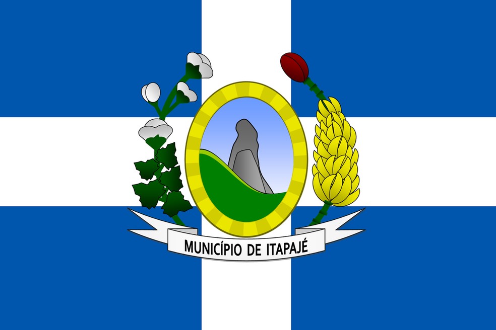 A bandeira do município de Itapajé, no Ceará, traz a representação da Pedra do Frade.  — Foto: Reprodução