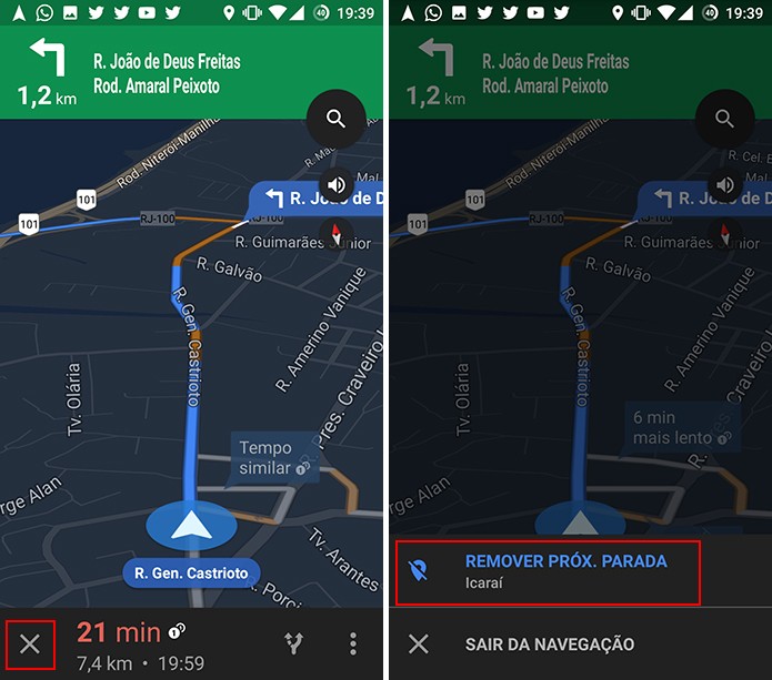 Google Maps tem botão para cancelar o próximo destino (Foto: Reprodução/Elson de Souza)