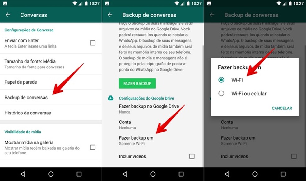 Configurando backup do WhatsApp (Foto: Reprodução/Helito Bijora)