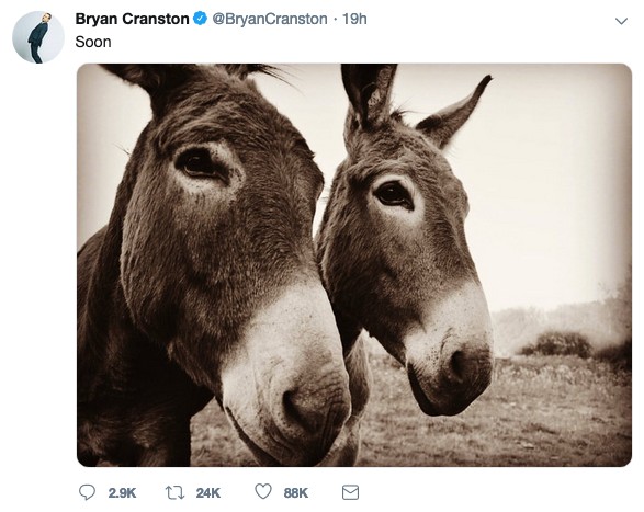 A foto compartilhada pelos atores Bryan Cranston e Aaron Paul que fomentou os boatos sobre o filme de Braking Bad (Foto: Twitter)