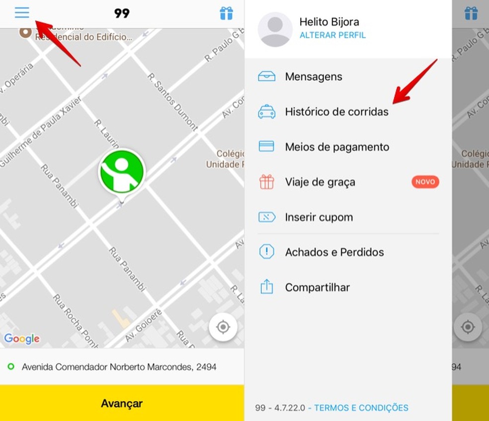 Atualização permite que o motorista consiga verificar o histórico de corridas do passageiro (Foto Reprodução/ TechTudo)