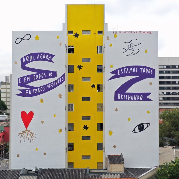 Mural artístico em São Paulo apresenta mensagens positivas para o fim de ano (Foto: Divulgação)