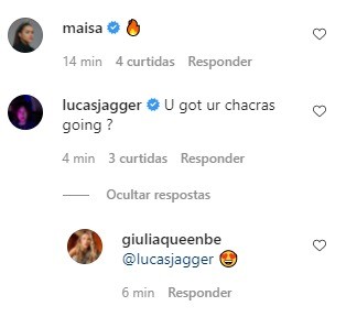 Maísa e Lucas Jagger comentam em foto de Giulia Be (Foto: Reprodução: Instagram)