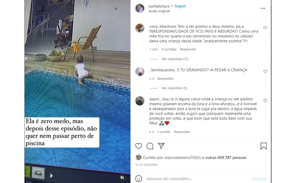 Mão recebe críticas após publicar vídeo da filha na intenção de alertar outras famílias — Foto: Instagram/reprodução 