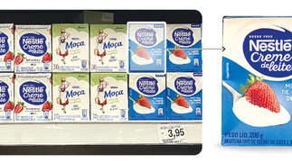 Mistura na prateleira de creme de leite tradicional pode ser difícil diferenciar a mistura de creme de leite Nestlé, apesar da informação na embalagem — Foto: Arte