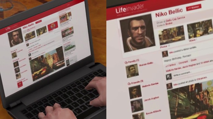 A página de Niko Bellic no LifeInvader agora é legível e traz informações interessantes (Foto: Reprodução: YouTube)