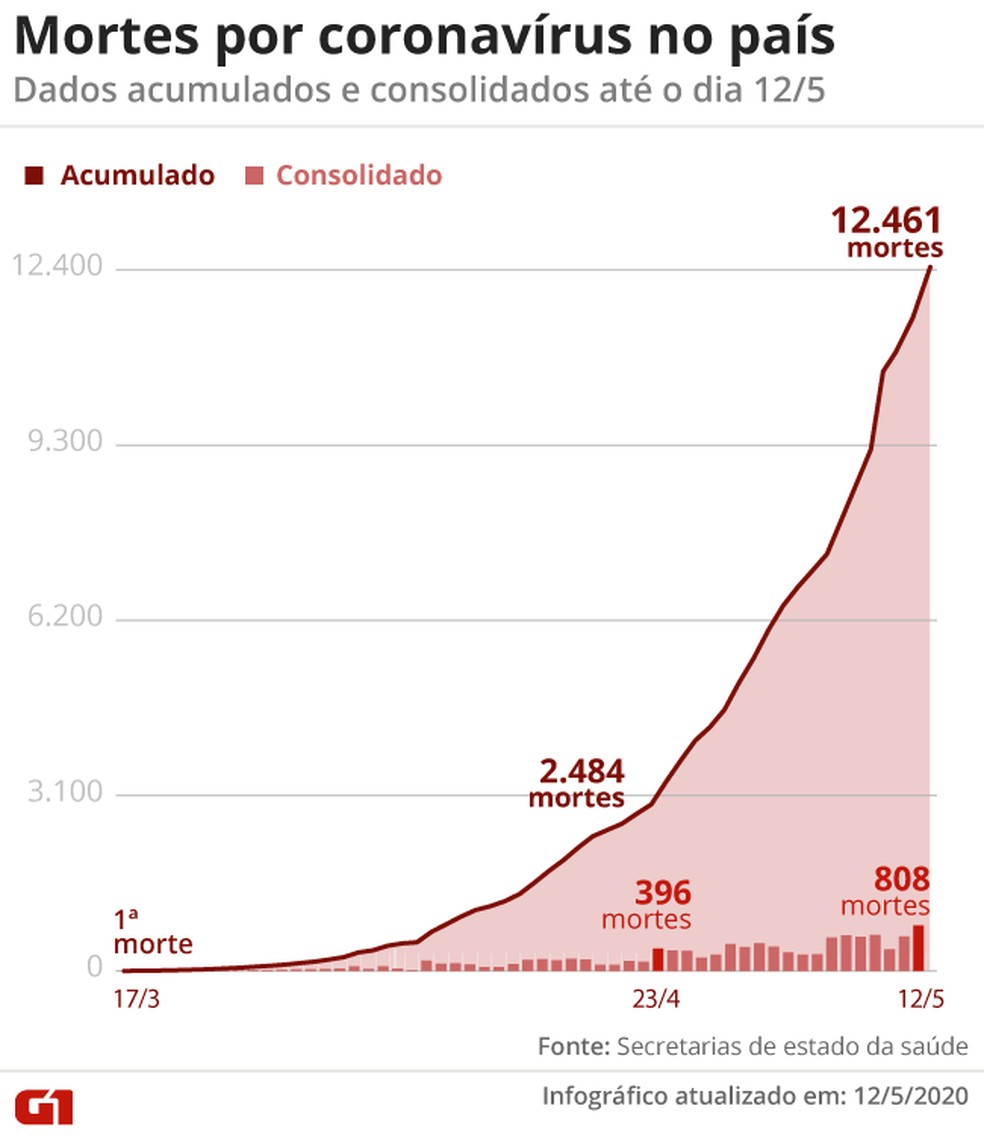 Mortes por coronavírus no país — Foto: Arte G1