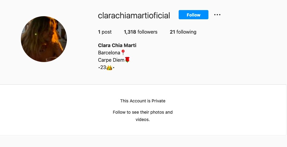A conta fechada de Clara Chia Marti  no Instagram (Foto: Instagram)