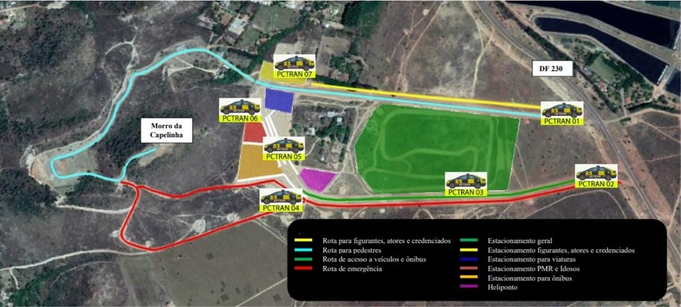 Mapa do planejamento de trânsito para Sexta-Feira da Paixão no Morro da Capelinha  — Foto: Detran-DF/Divulgação