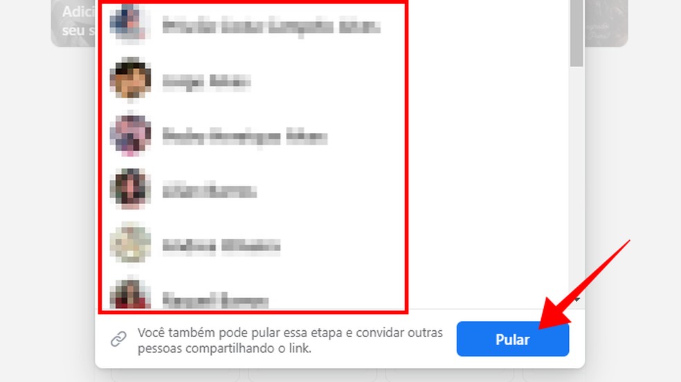 Escolha amigos do Facebook ou pule para convidar pessoas de fora da rede social — Foto: Reprodução/Paulo Alves