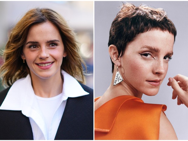 Emma Watson em julho e em agosto de 2022 (Foto: Getty Images/Prada)