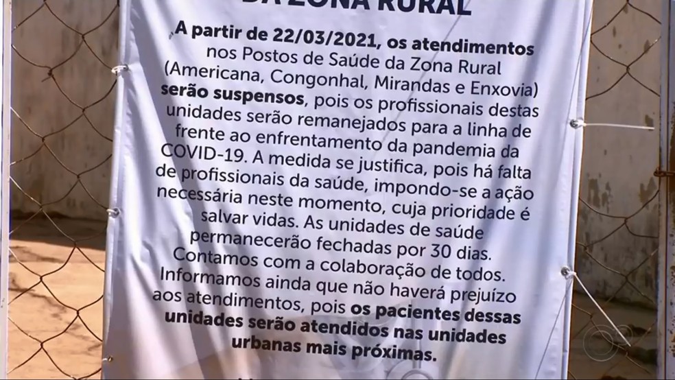 Postos de saúde foram fechados em Tatuí por causa do afastamento de profissionais da saúde por Covid e Dengue — Foto: Reprodução/TV TEM