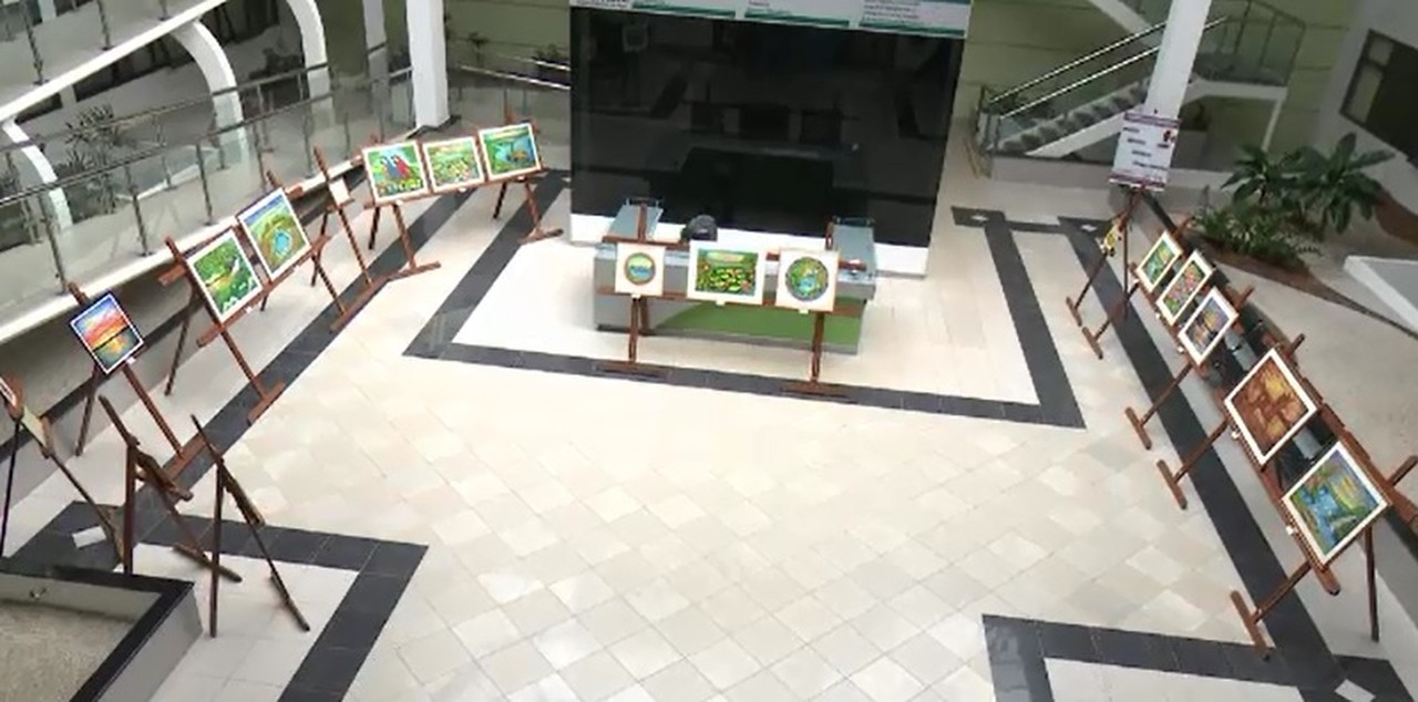 Obras estão expostas no salão no salão de exposições da Justiça Federal em Rio Branco  (Foto: Reprodução/Rede Amazônica Acre)